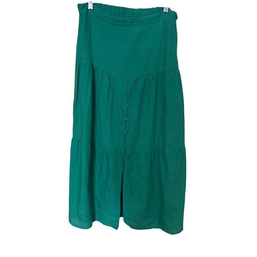 Boho Tired Linen Blend Maxi Skirt M Midnight Sky Green Boho Lagom Lagenlook